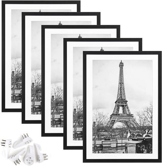Rynx | Upsimples 13x19 Picture Frame Set of 5, Display Pictures 11x17 with Mat or 13x19 without Mat, Wall Gallery Photo Frames, Black
