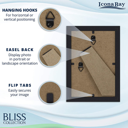 Rynx | Icona Bay 4x6 Picture Frames (Black, 12 Pack), Modern Style Wood Composite Frames Tabletops or Wall Mounting, Bliss Collection