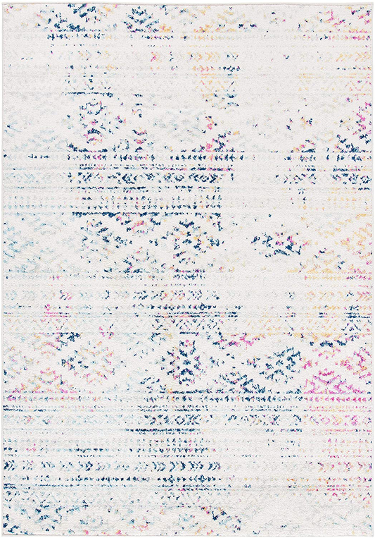 Rynx | Safavieh Tulum Collection Tul272c Moroccan Boho Tribal Non-Shedding Living Room Bedroom Accent Area Rug, 4' X 6', Ivory / Blue
