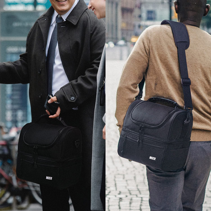 Rynx | Mier Adult Lunch Box Insulated Lunch Bag Large Cooler Tote Bag For Men, Women, Double Deck Cooler (Black)