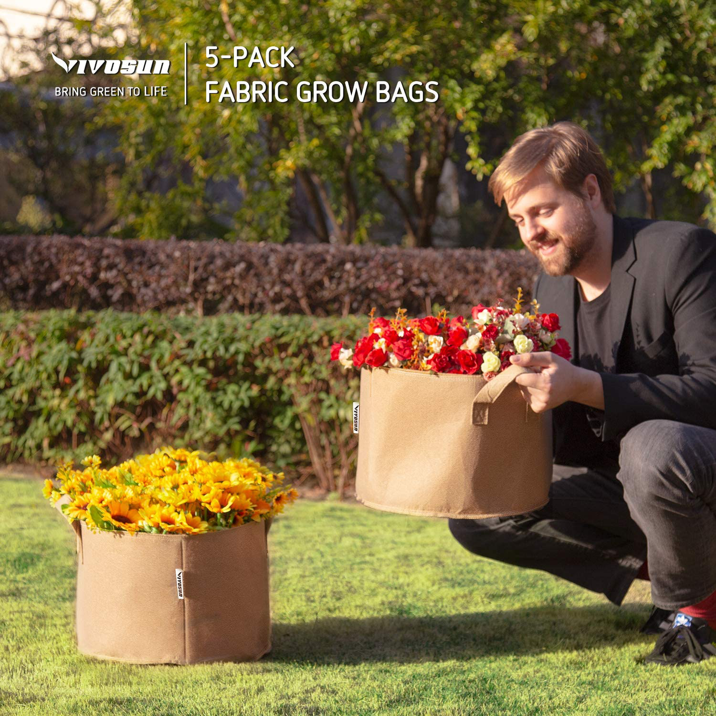 Rynx | Heavy Duty Thickened Non-woven Fabric Pots Grow Bags with Strap Handles