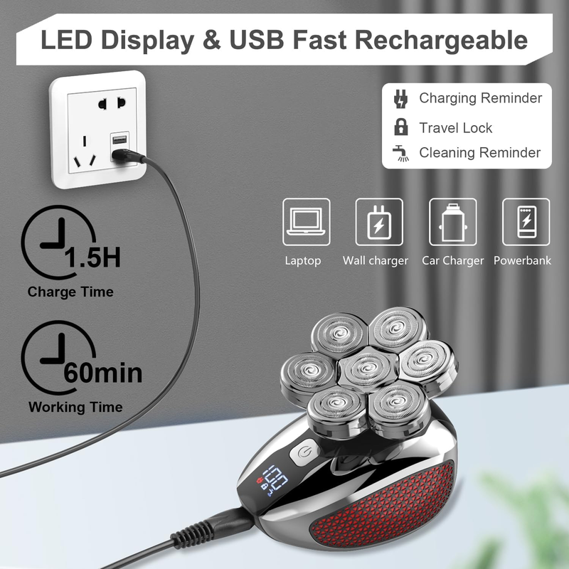 Rynx | 5 in 1 Electric Razor 7D Rechargeable Head Shaver Grooming Kit with LED Display