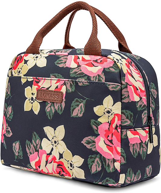 Rynx | Lokass Lunch Bag Cooler Bag Women's Tote Bag Insulated Lunch Box Water Resistant Thermal Lunch Bag Soft Lining Lunch Bags For Women / Picnic / Boating / Beach / Fishing / Work (Peony)