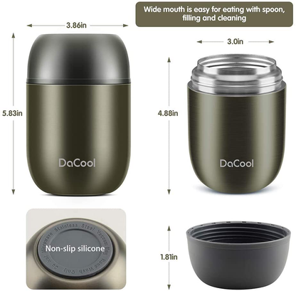 Rynx | Dacool Warm Food Jar Insulated Lunch Box Container Vacuum Stainless Steel 16 Ounce Kids Adult Bento Box For Hot Food With Spoon Leak Proof For School Office Picnic Travel Outdoor, BPA Free - Gray