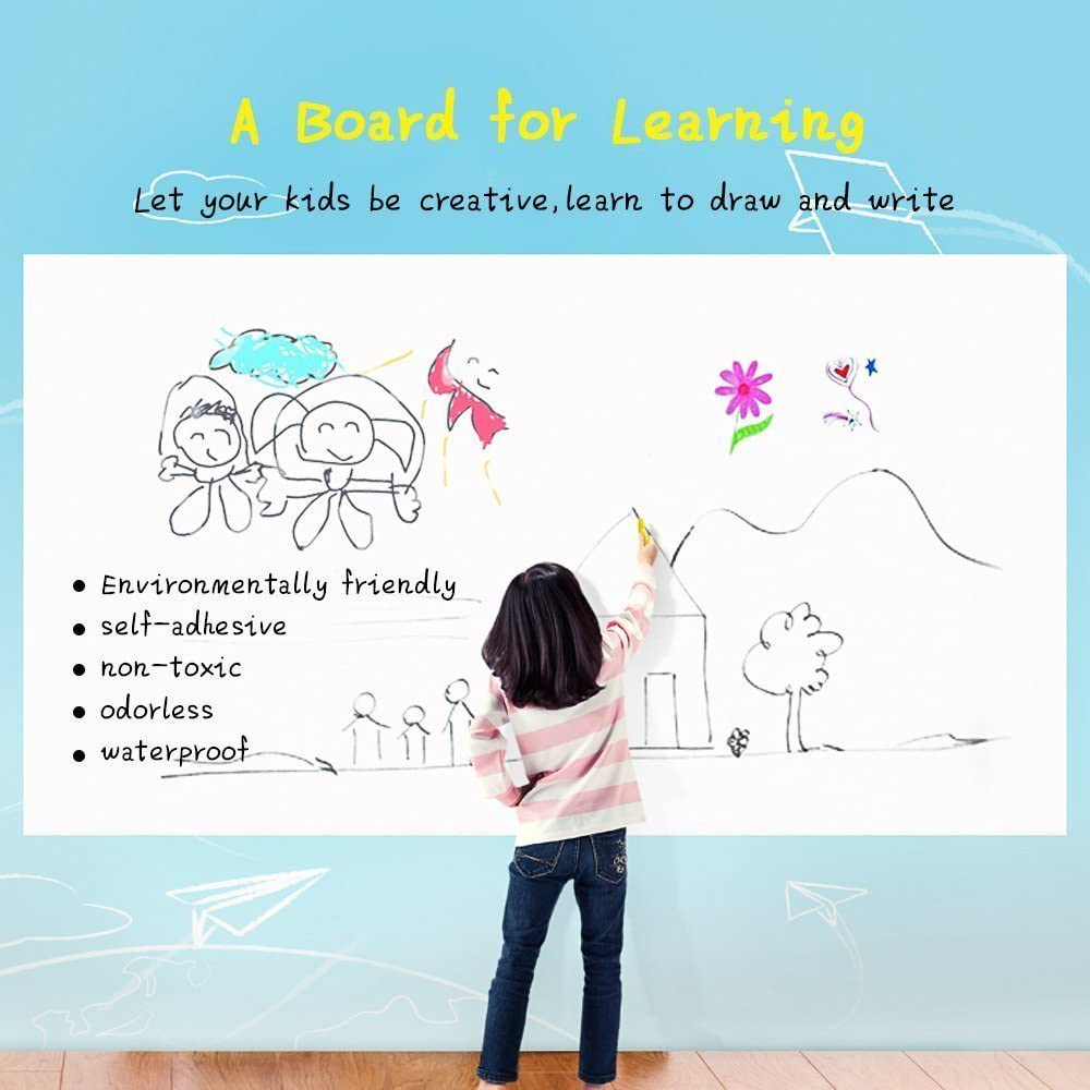 Rynx | Self-Adhesive Whiteboard Wall Decal Sticker, 17.7" X 78.7" Extra Large Strong & Durable Dry Erase Wall Paper Message Board Peel Stick White Board for Kids Drawing, Office, School, Home Decor (White)