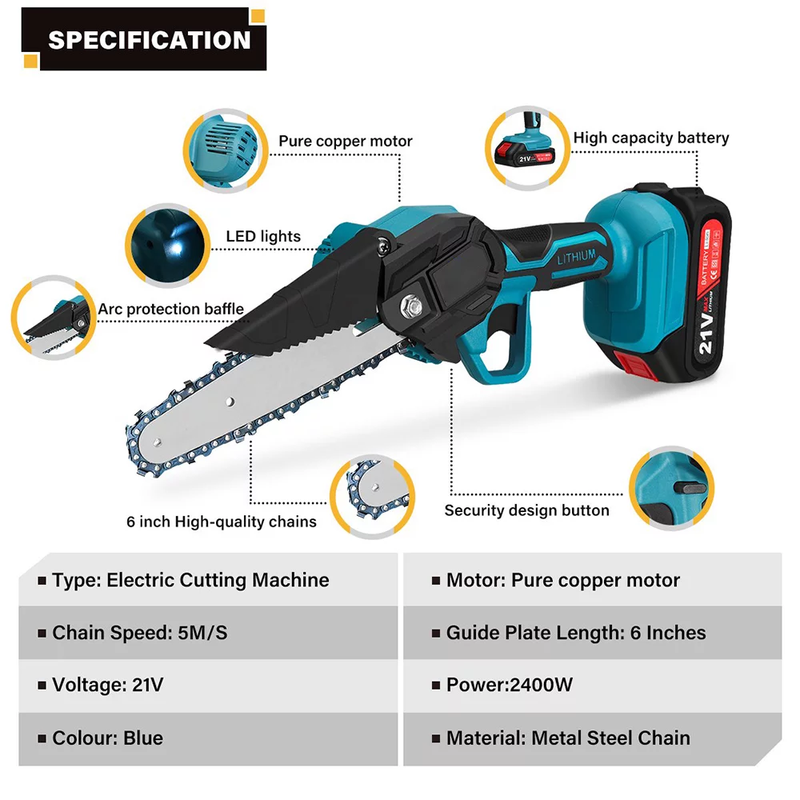 Rynx | Electric Chain Winch Wireless Chainsaw with 2 Large Capacity Batteries, Gardening Tools for Tree Trimming Shrub Pruning