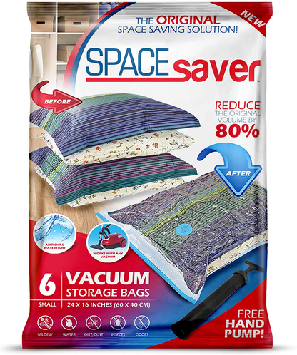 Rynx | Spacesaver Premium Vacuum Storage Bags. 80% more storage! Hand pump for travel! Double zipper and triple seal turbo valve for maximum space saving! (Small 6-pack)