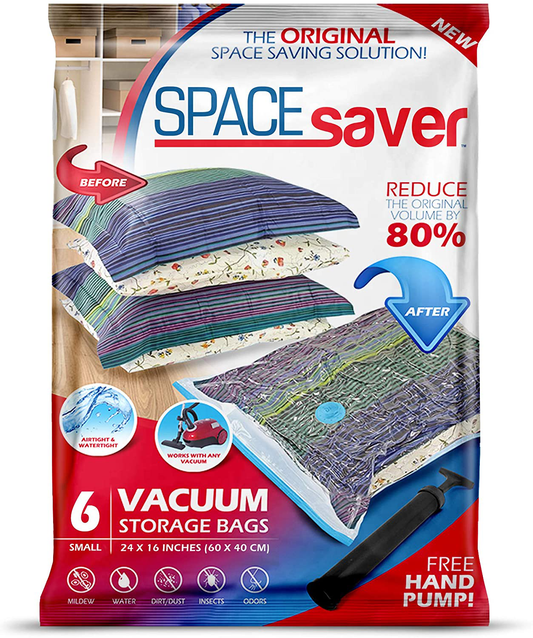 Rynx | Spacesaver Premium Vacuum Storage Bags. 80% more storage! Hand pump for travel! Double zipper and triple seal turbo valve for maximum space saving! (Small 6-pack)