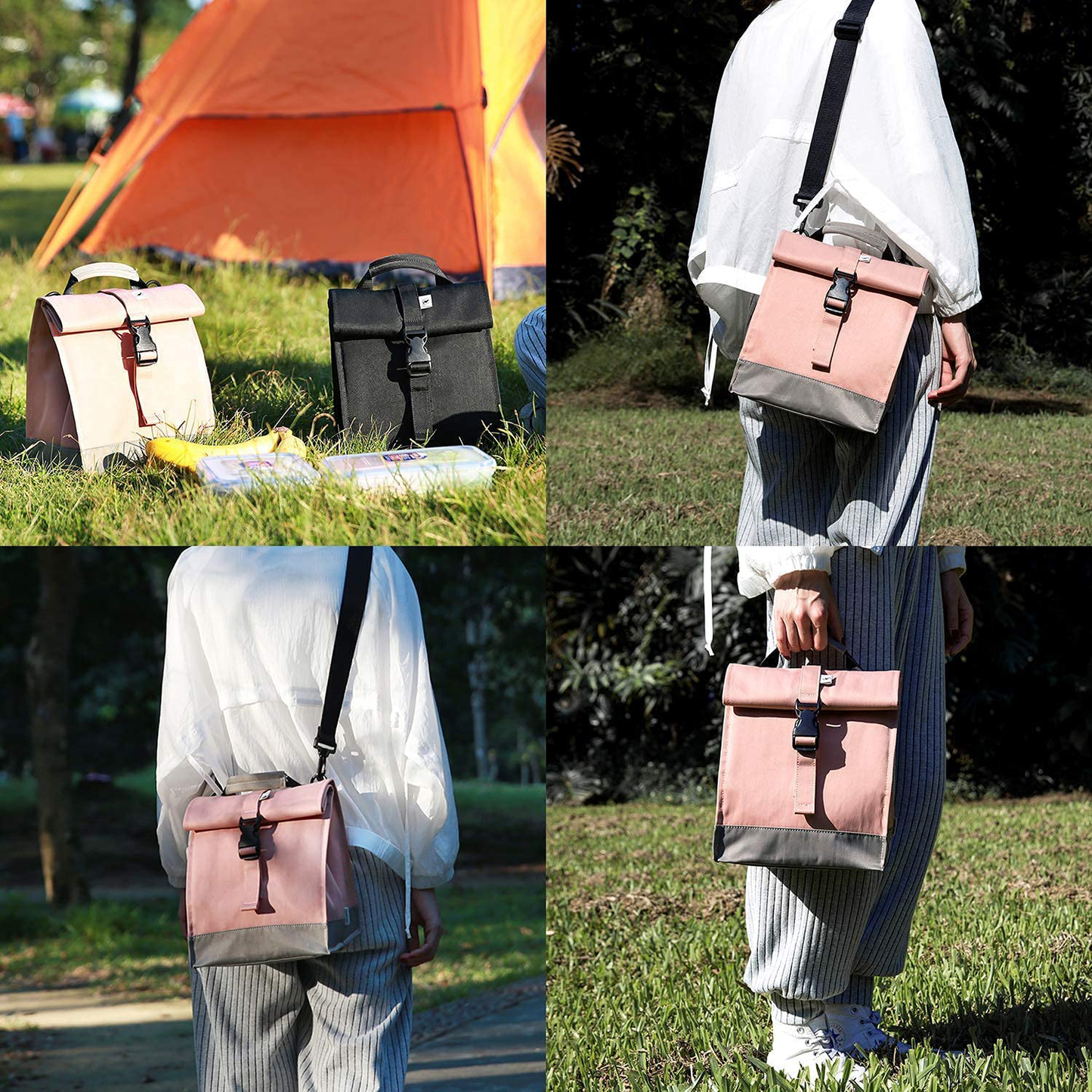 Rynx | Sunny Bird Insulated Lunch Bag Rolltop Lunch Box For Women, Men, Adults And Teenagers (Black)
