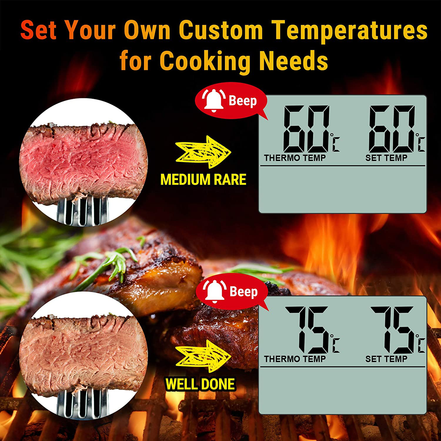 Rynx | ThermoPro TP-16 Large LCD Digital Cooking Mat Meat Smoker Kitchen BBQ Grill Thermometer Clock Timer with Stainless Steel Probe