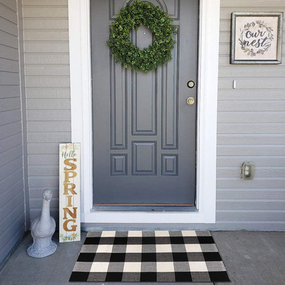 Rynx | Black and White Buffalo Check Rug 47'' X 71'', Kimode Country Cotton Woven Floor Mat, Washable Collection Living Room Rug for Living Room Bedroom Dining Room