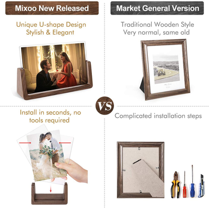 Rynx | Mixoo Picture Frame 2 Pack - Rustic Wood Picture Frames with Walnut Wood Base and High-Resolution Shatterproof Acrylic Glass Cover for Table or Desktop Display (4x6 inches, Horizontal + Vertical)