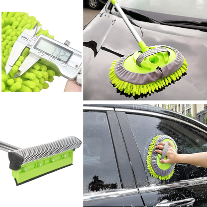 Rynx | 62" Car Wash Mop Kit, Car Wash Brush with Long Handle Stainless Steel Rod, Car Wash Kit Car Detailing Kit Car Wash Mop Mitt Car Cleaning Equipment Kit for RV Cars SUVs Trucks and Buses (Green)