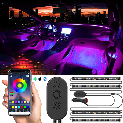 Rynx | SUNPIE Car Interior Light, Car Strips Light with App and Remote Control Waterproof LED Atmosphere Car Light Comes with 48 LED Chip 8.8ft Length Indoor Light with DC 12V Car Charger Sync to Music