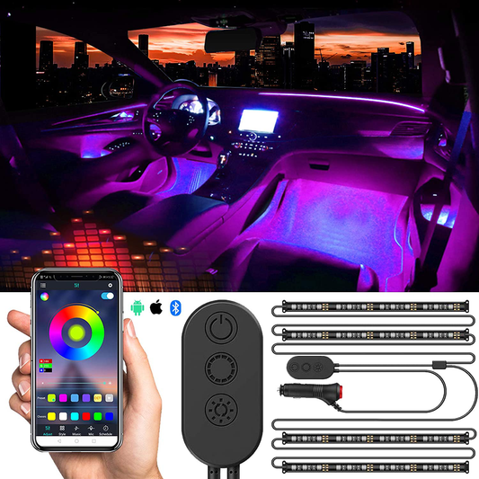 Rynx | SUNPIE Car Interior Light, Car Strips Light with App and Remote Control Waterproof LED Atmosphere Car Light Comes with 48 LED Chip 8.8ft Length Indoor Light with DC 12V Car Charger Sync to Music