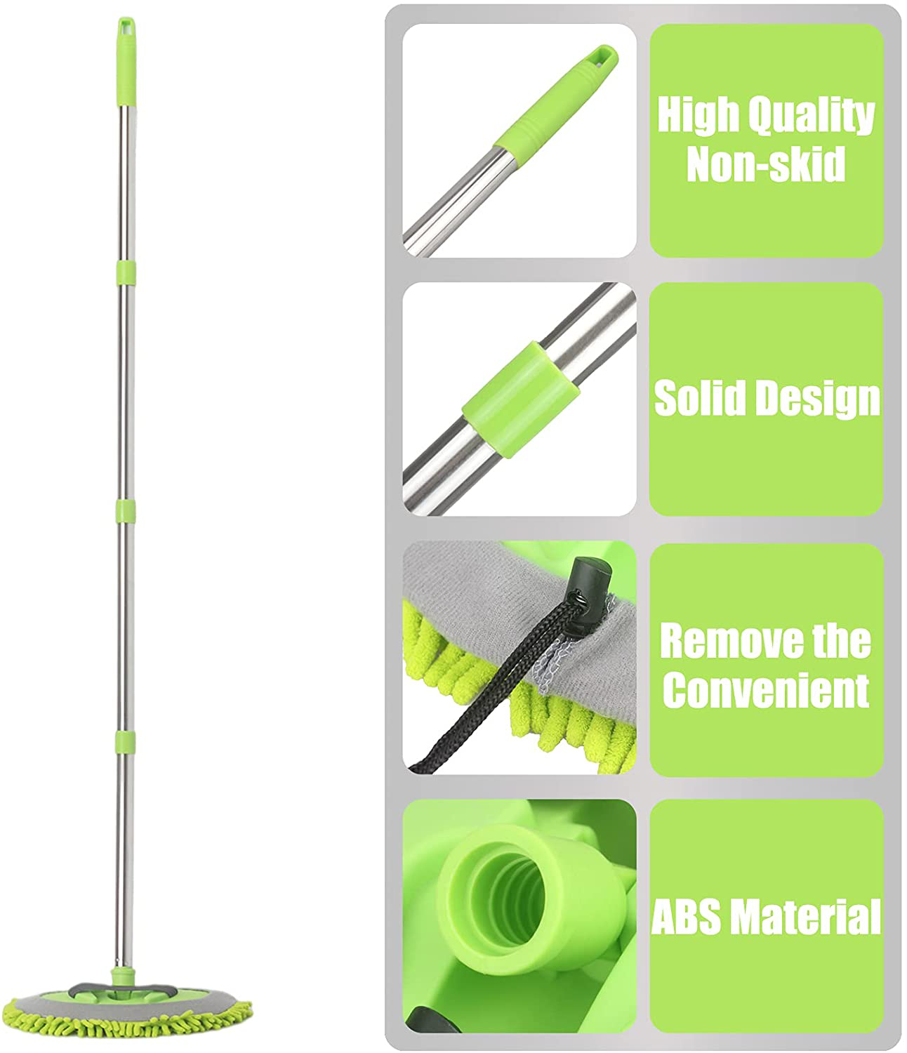 Rynx | 62" Car Wash Mop Kit, Car Wash Brush with Long Handle Stainless Steel Rod, Car Wash Kit Car Detailing Kit Car Wash Mop Mitt Car Cleaning Equipment Kit for RV Cars SUVs Trucks and Buses (Green)