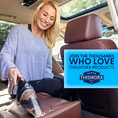 Rynx | Thisworx Car Vacuum Cleaner - Portable, high power, handheld vacuums with 3 attachments, 16 ft cord and bag - 12v, car accessory kit for interior detailing - Black