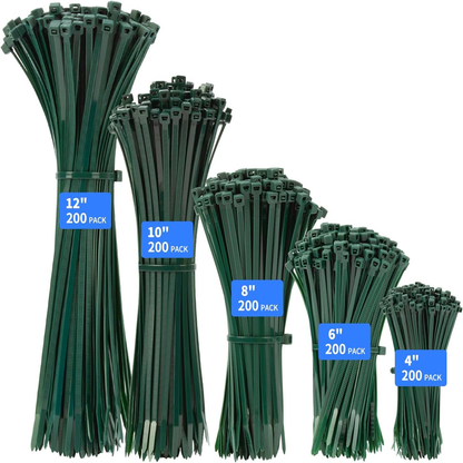 Rynx | 1000 PCS Self-Binding Heavy Duty Cable Zip Ties - 4+6+8+10+12 Inches