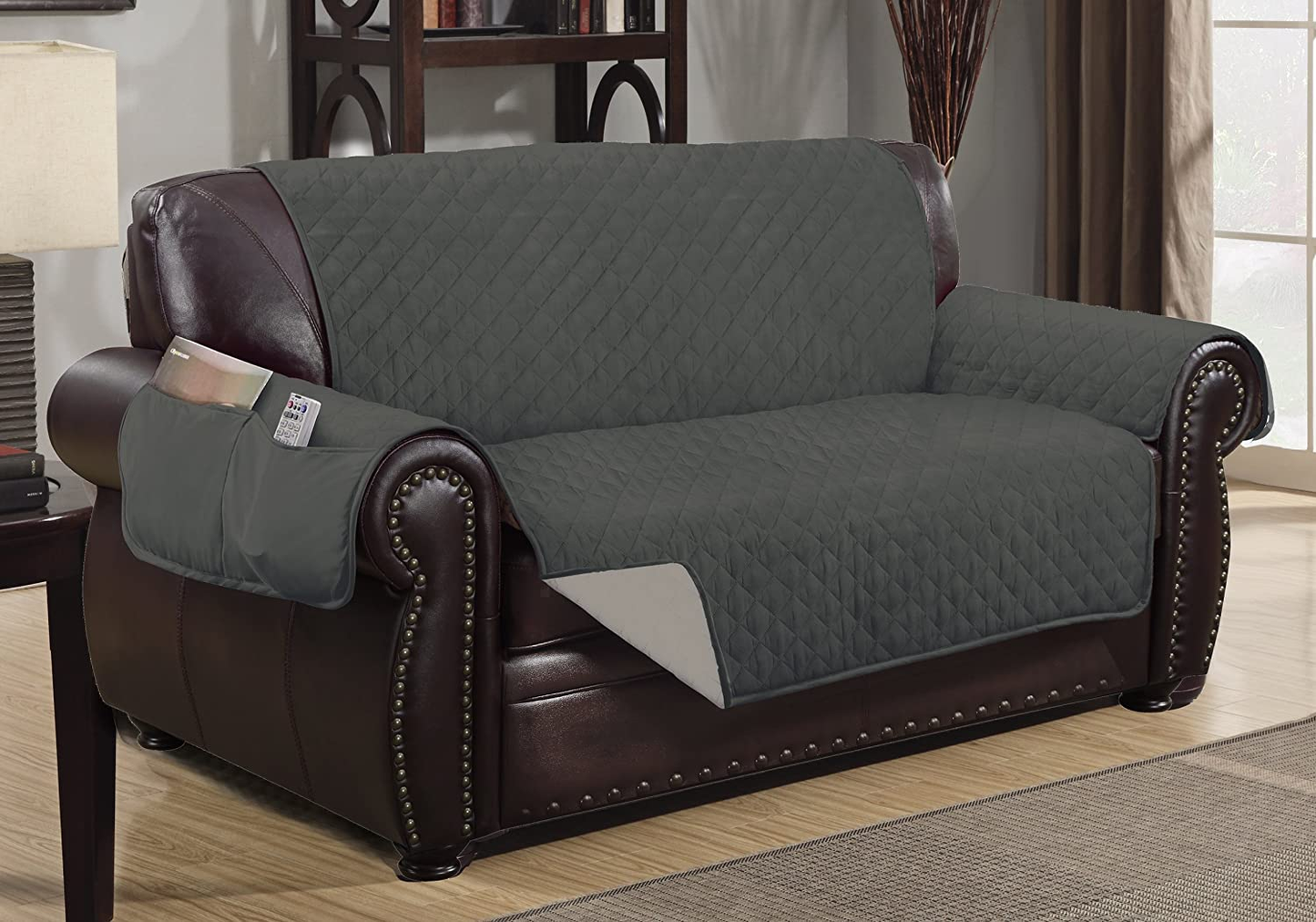 Rynx | Reversible padded furniture protector cover - 2 pockets for magazines, newspapers, remote controls - Machine washable