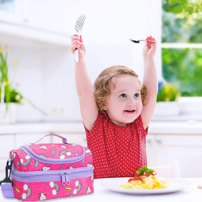 Rynx | Lunch bag for boys, Kasqo insulated cooler bag children's lunch bag with double compartments, black dinosaur
