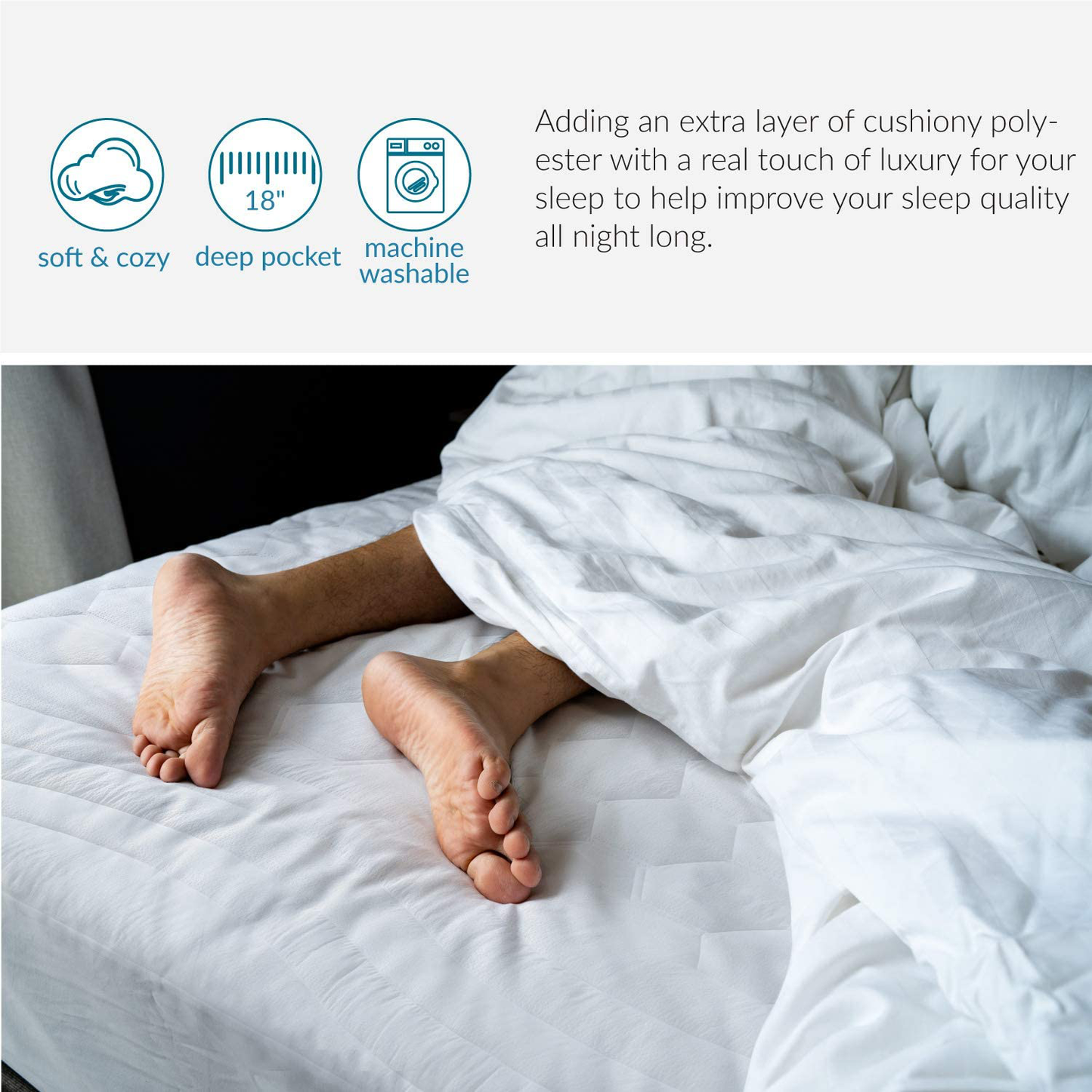 Rynx | Bedsure Queen Mattress Protector Deep Pocket - Padded Mattress Protector for Queen Bed Pillow Top Mattress Protector, Fitted Mattress Protector, 60 x 80 inches, White
