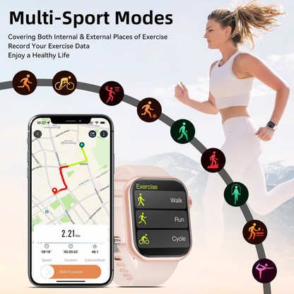 Rynx | Women's Smart Watch, 1.83 inch, IP67 Waterproof Outdoor Workout Tracker with AI