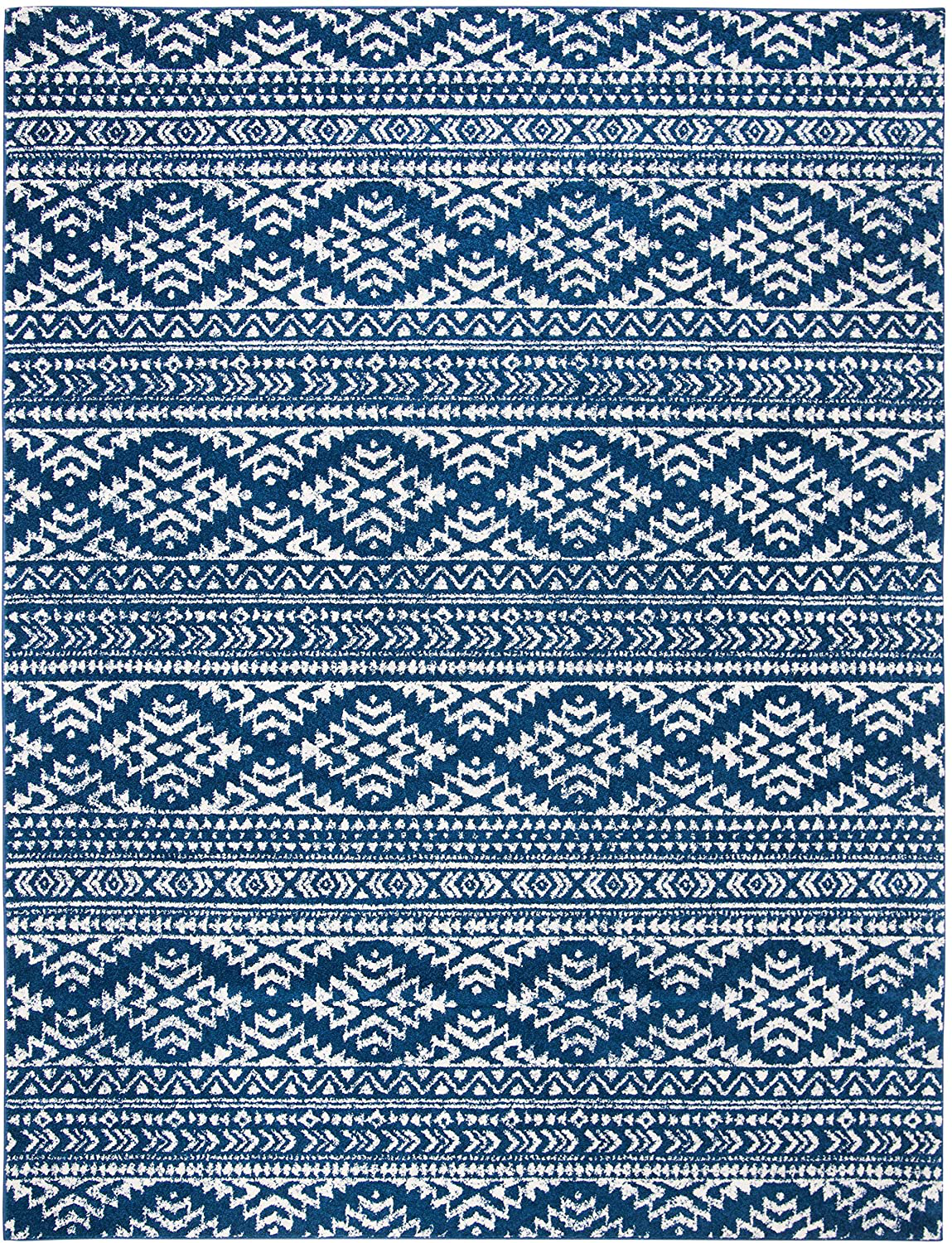 Rynx | Safavieh Tulum Collection TUL272D Moroccan Boho Tribal Non-Shedding Stain Resistant Living Room Bedroom Runner, 2' x 13', Ivory / Navy Blue