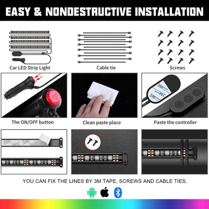 Rynx | SUNPIE Car Interior Light, Car Strips Light with App and Remote Control Waterproof LED Atmosphere Car Light Comes with 48 LED Chip 8.8ft Length Indoor Light with DC 12V Car Charger Sync to Music