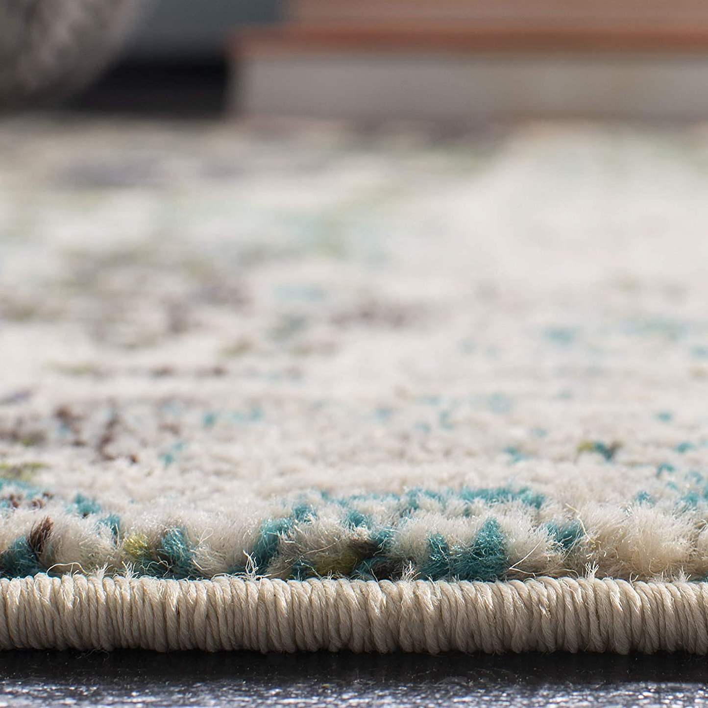 Rynx | Safavieh Madison Collection MAD469B Modern Abstract Non-Shedding Dining Room Entryway Foyer Living Room Bedroom Area Rug, 5' x 5' Round, Cream / Blue