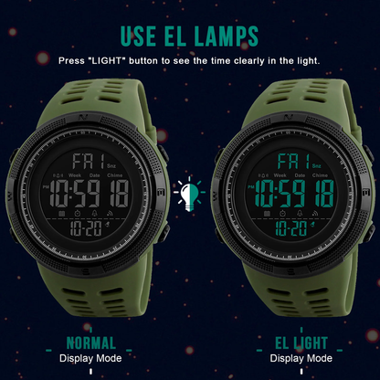 Rynx | Men's Waterproof Digital Sports Watch, Alarm, Backlight, Classic Large Dial
