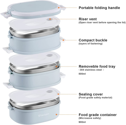 Rynx | Bento Box Adult Lunch Box, Slaipo Leak-proof Lunch Box Container Insulated Lunch Bag Fork Spoon, Portable Stackable Food Container Storage Boxes For Work School Camping, 3 Layers…