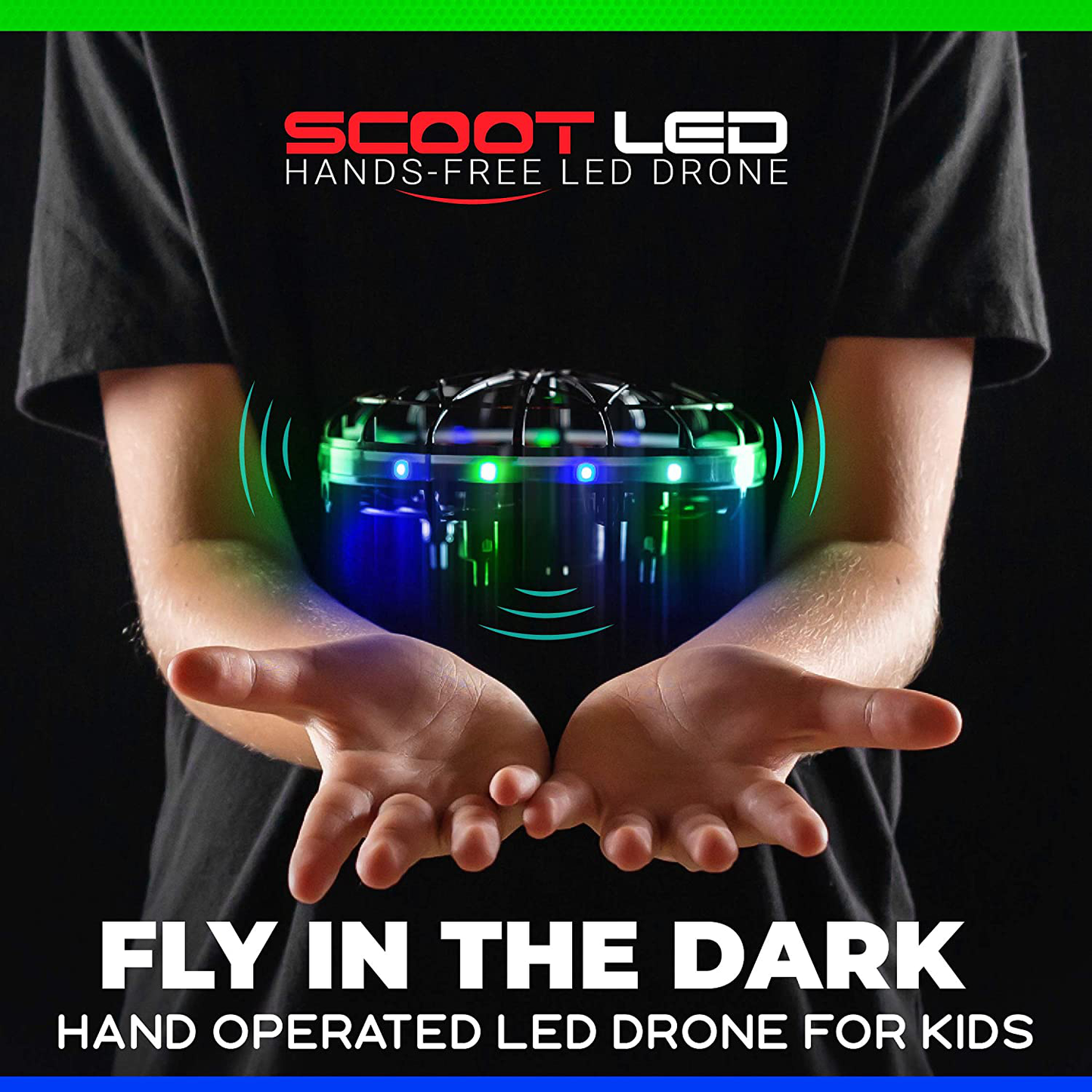 Rynx | Force1 Scoot LED Handheld Drone for Kids or Adults - Hands-Free Motion Sensor Mini Drone, Easy Indoor Small UFO Toy Flying Ball Drone Toy for Boys and Girls (Green/Blue)