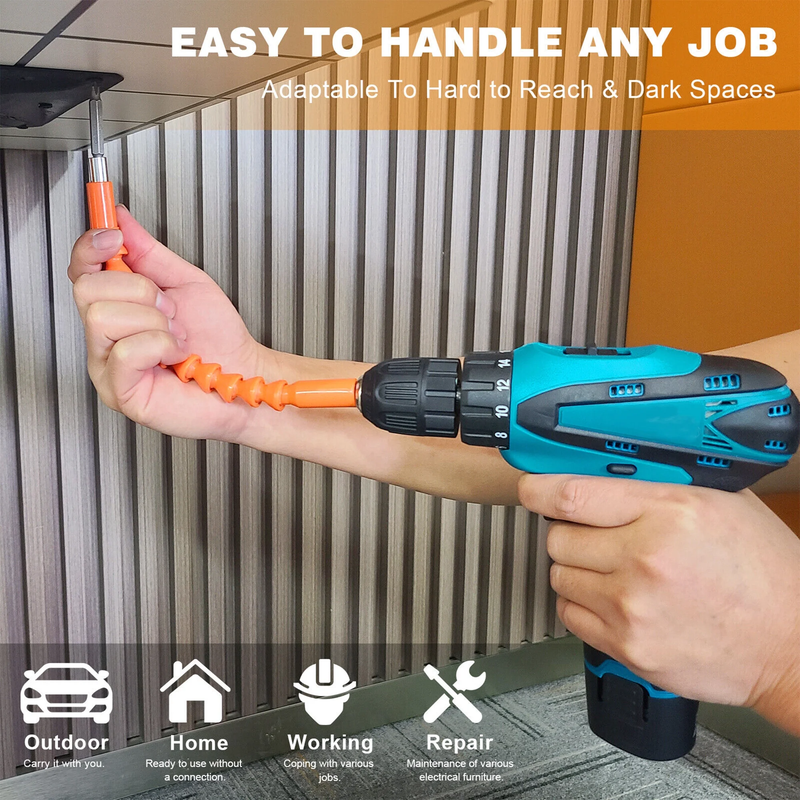 Rynx | 12V Wireless Drill with 42 Accessories with 3/8" Tool-less Chuck, 2 Speeds, 18+1 Positions, Built-in LED
