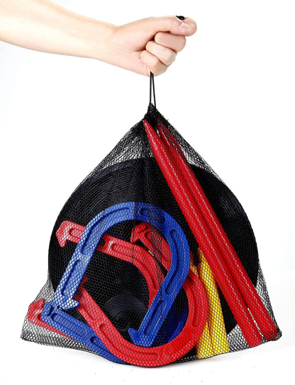 Rynx | Win SPORTS Outdoor Indoor Rubber Horseshoes Set Includes 4 Horseshoes, 2 Pegs, 2 Rubber Mats, 2 Red Plastic dowels, Beach Games Perfect for Tailgating, Camping, Backyard, Fun for Kids Adults