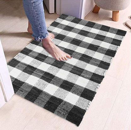 Rynx | GLAMBURG Cotton Reversible Area Runner Rug 2' x 6' for Bedroom Living Room Kitchen Hallway Front Porch Laundry Room, Handwoven Farmhouse Runner Rug, Washable Checkerboard Pattern Runner Rug Blue White