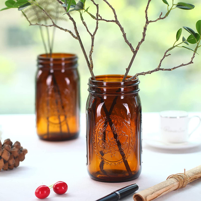 Rynx | Eleganttime Amber Glass Mason Jars 32 Oz Wide Mouth With Airtight Lids And Bands 6 Pack Large Glass Canning Mason Jars With Lids Quart Wide Mason Jars, Great For Canning Jar Pickle Fermenting Jam Jar