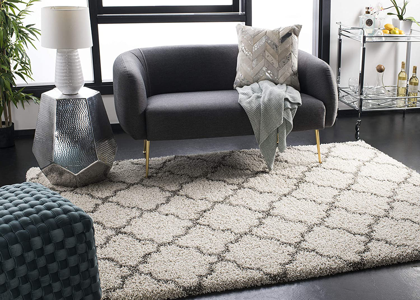 Rynx | Safavieh Hudson Shag Collection Sgh282l Morocco Trellis Non-Shedding Living Room Bedroom Dining Room Hallway Plush 2-Inch Thick Accent Mat, 2'3" X 3'9", Slate Blue / Ivory