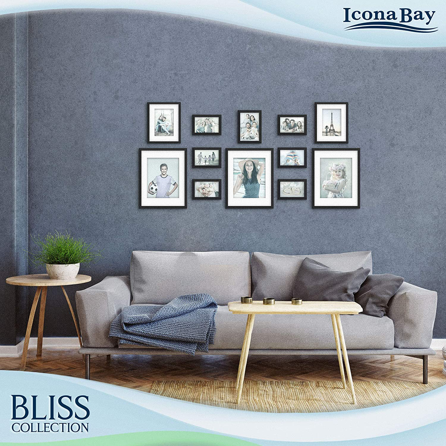Rynx | Icona Bay 4x6 Picture Frames (Black, 12 Pack), Modern Style Wood Composite Frames Tabletops or Wall Mounting, Bliss Collection