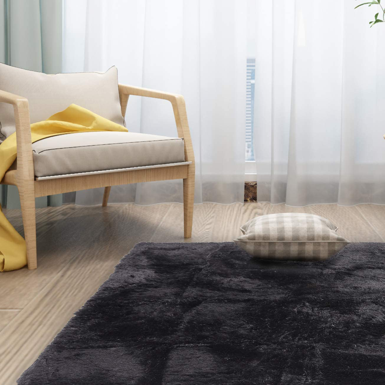 Rynx | 5X8 Navy blue area rugs for the living room Super soft floor fluffy rug Naturally comfortable thick fur mat Princess girls room rug (5x8 feet, navy blue)