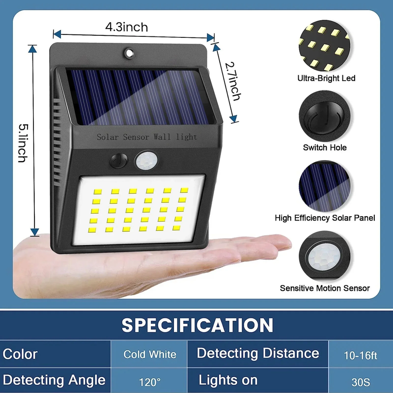 Rynx | 6-Pack Solar-Powered Motion Sensor Outdoor Lights, Waterproof Wireless Security Lighting