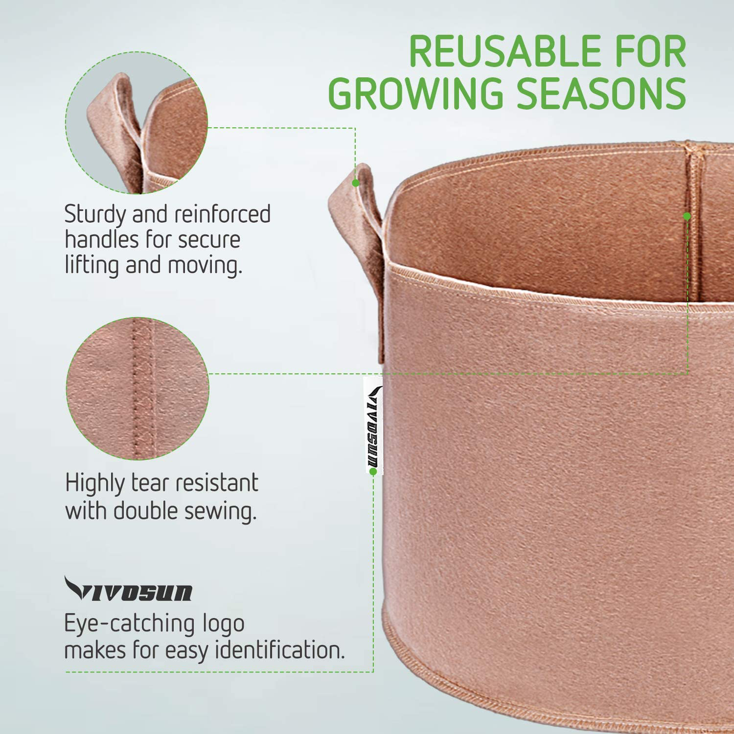 Rynx | Heavy Duty Thickened Non-woven Fabric Pots Grow Bags with Strap Handles