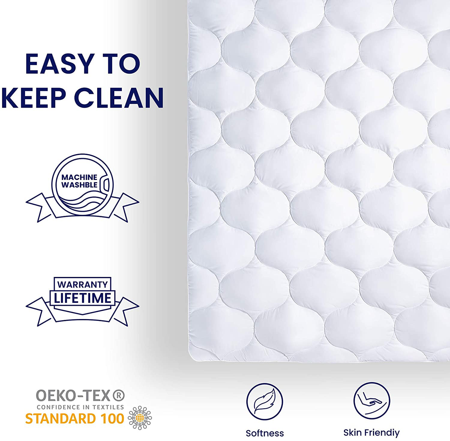 Rynx | Sleep Zone Quilted Mattress Protector - Extra Thick, Soft Plush Bedspread Pillowtop Up to 21 Inches Deep Pocket, White, King