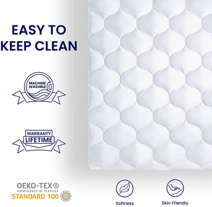 Rynx | Sleep Zone Quilted Mattress Protector - Extra Thick, Soft Plush Bedspread Pillowtop Up to 21 Inches Deep Pocket, White, King