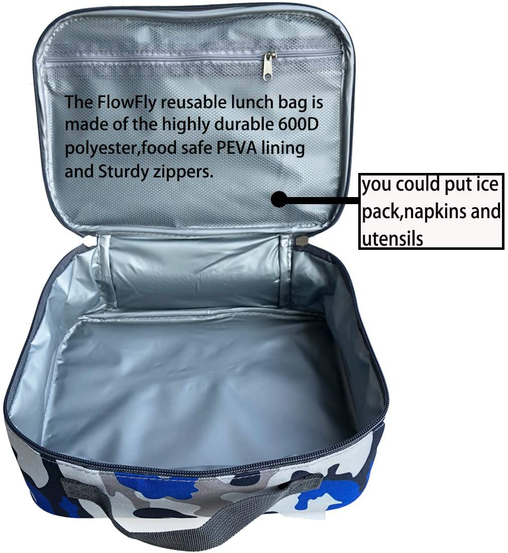 Rynx | Flowfly Kids Lunchbox Insulated Soft Bag Mini Cooler Back To School Thermal Meal Tote Set For Girls, Boys, Women, Men, Silver