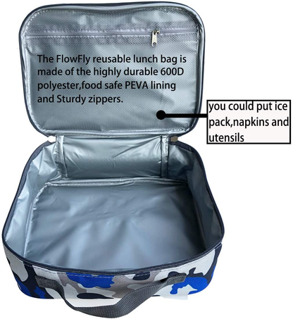 Rynx | Flowfly Kids Lunchbox Insulated Soft Bag Mini Cooler Back To School Thermal Meal Tote Set For Girls, Boys, Women, Men, Silver