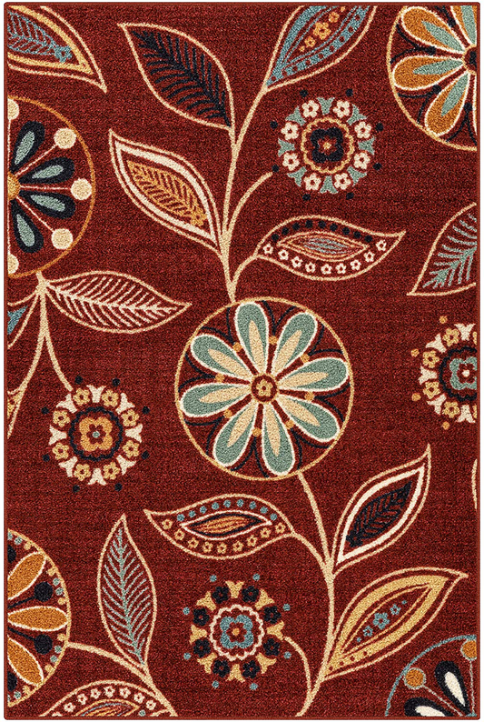 Rynx | Maples Rugs Reggie Floral Area Rugs for Living Room & Bedroom [Made in USA], 3'4 x 5, Merlot