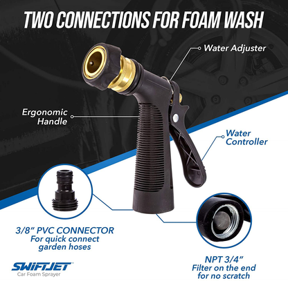 Rynx | SwiftJet Car Wash Foam Cannon Sprayer with Microfiber Wash Mitt - Adjustable Water Pressure & Soap Ratio - Foam Cannon Attaches to Any Garden Hose (Foam Sprayer with Wash Mitt)