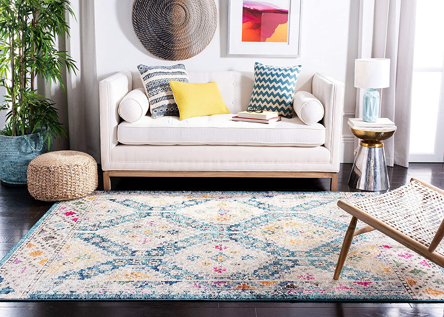 Rynx | Safavieh Madison Collection Mad418z Boho Diamond Distressed Non-Shedding Stain Resistant Living Room Bedroom Accent Rug, 2'2" X 4', Black / Yellow