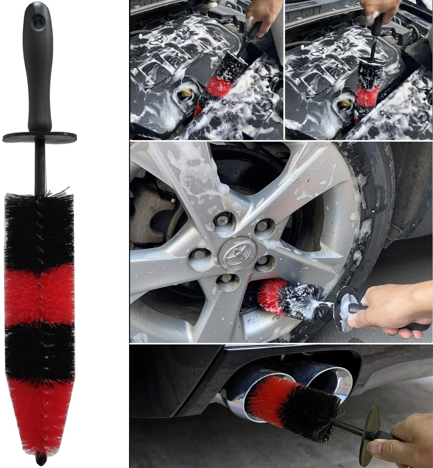 Rynx | Lucklyjone 7pcs Wheel and Tire Cleaning Brush, Car Care Set, 17 Inches Long Soft Wheel Brush 5 Car Wash Detailing Brush Car Wash Set for Cleaning Dirty Tires & Releasing Dirt and Road Grime, Short Handle
