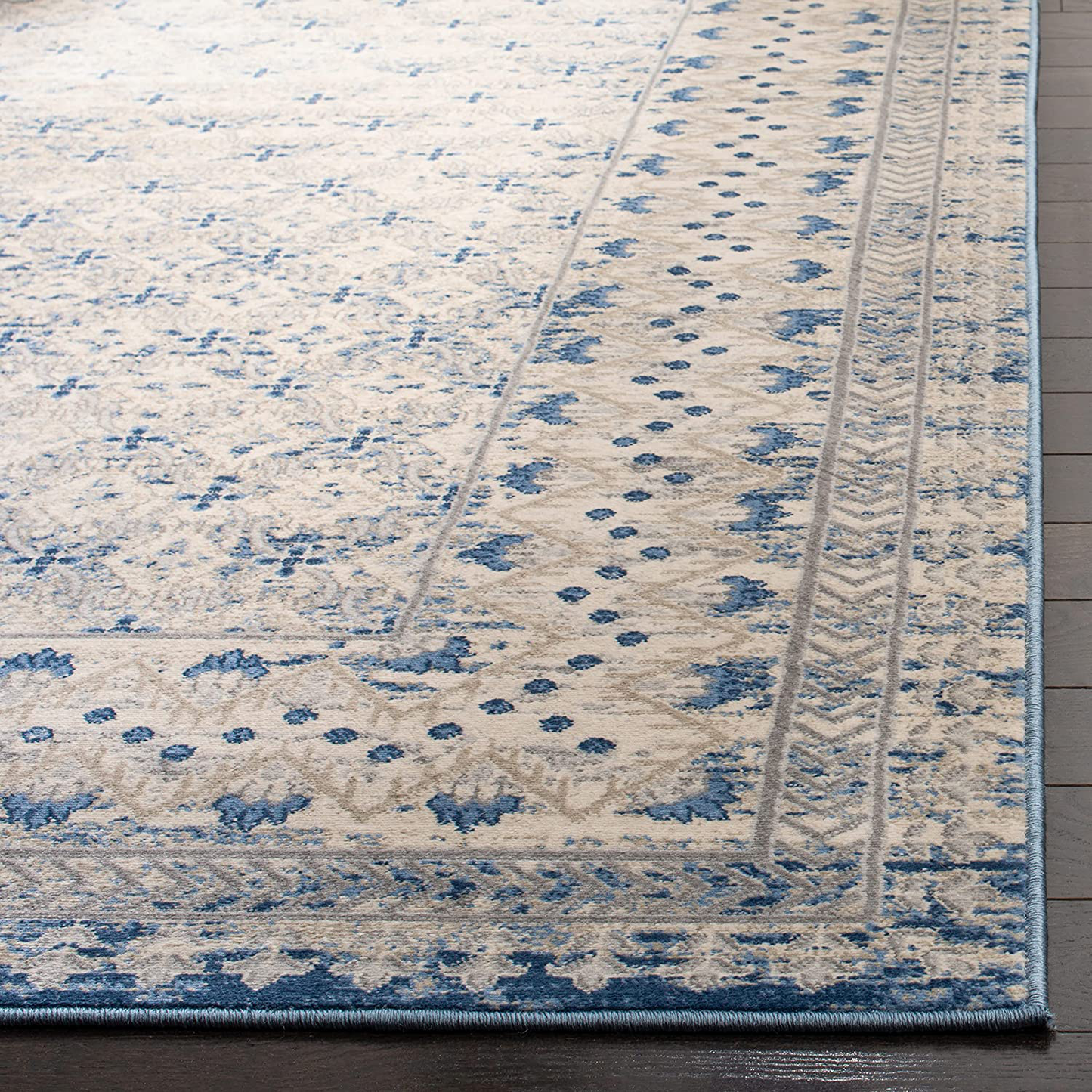 Rynx | Safavieh Brentwood Collection Bnt899g Traditional Oriental Distressed Non-Shedding Stain Resistance Living Room Bedroom Area Rug, 3' X 3' Round, Light Gray / Blue